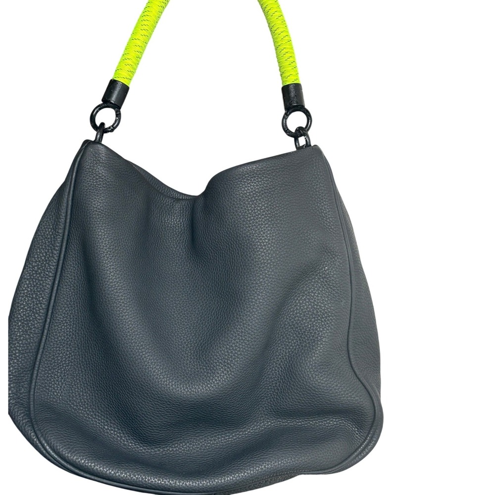 Marc by Marc Jacobs Too Hot to Handle Black Pebbled Leather Hobo Bag Yellow Rope - Picture 3 of 14
